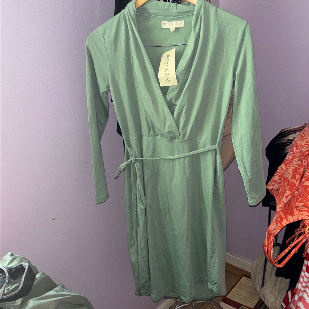 Synergy Organic Green Faux Wrap Dress NWT